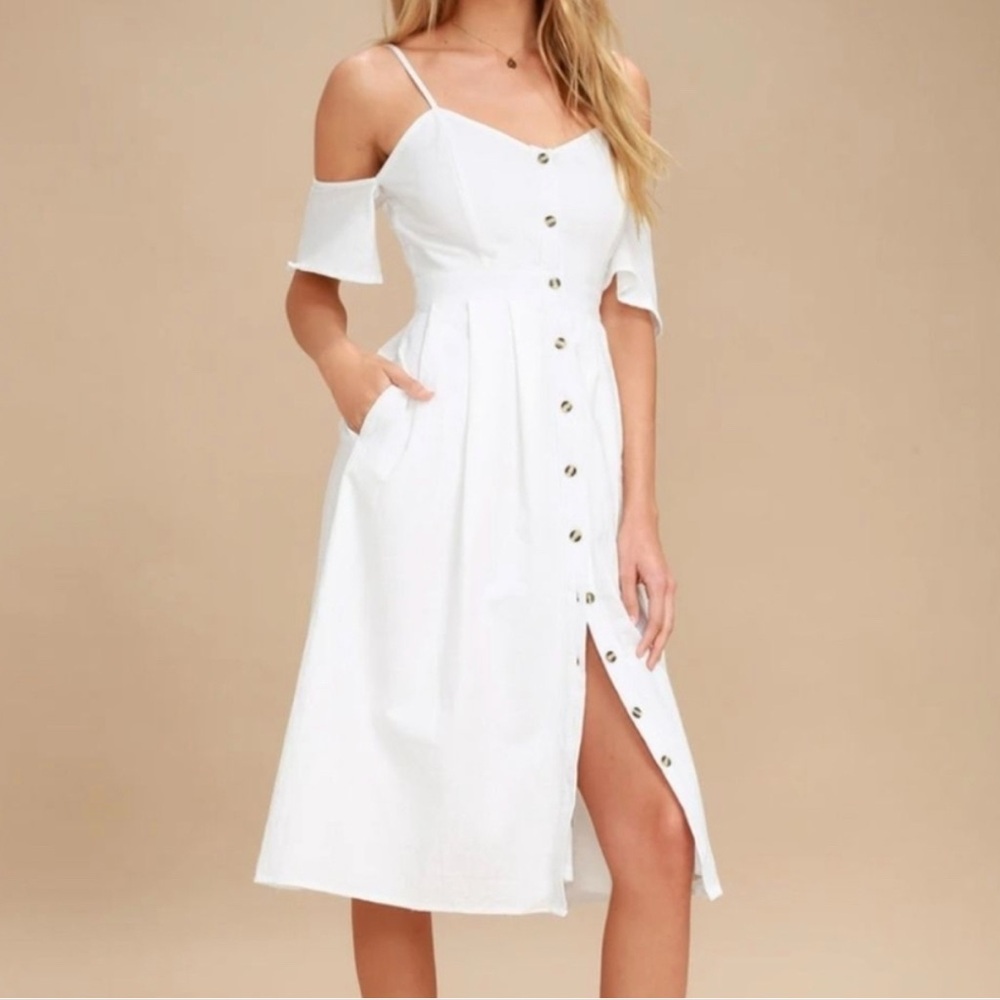 Lulus White Off-Shoulder Midi Dress